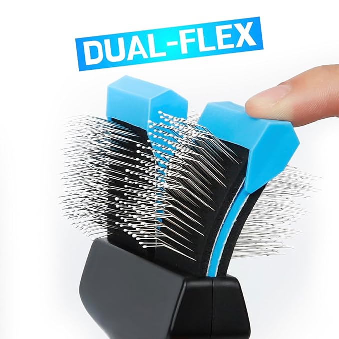 Dual Flex Slicker Brush Dog Brush, Gentle Grooming Tool for Sensitive Dogs & Cats - Ideal for Long Hair, Removes Undercoat, Tangles, and Knots
