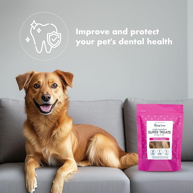 King Lou Pets - Whole Chicken Wing Tips - Dehydrated Raw Chicken Dog & Cat Treats - USA-Made - Rich in Collagen, Glucosamine, Chondroitin for Hip & Joint Health - 30 Count