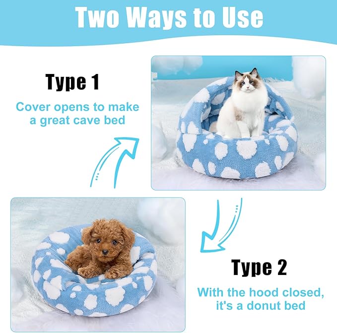 Dog Beds for Small Dogs, Cat Bed Cave, Washable Cute Cat Bed, Cozy Nook Pet Bed for Dogs or Cats, Anti-Slip Puppy Bed Fits up to 12 lbs Pets(Blue, 20" x 20")