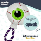 Huxley & Kent Halloween Funny Dog Toy w/Squeaker – Power Plush Squeaky Dog Toys for Small, Medium & Large Dogs – Soft Stuffed Animal for Indoor Play & Fetch - Eyeball Safety Pop, One Size