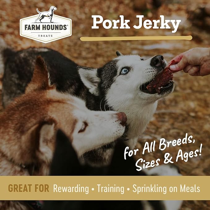 Farm Hounds - Pork Jerky - Premium Natural Jerky for Dogs - 100% Humanely Raised Pork - Break-to-Size - Great for Training & Treats - No Added Fillers - Made in USA - 3.5 oz - 1 Pack