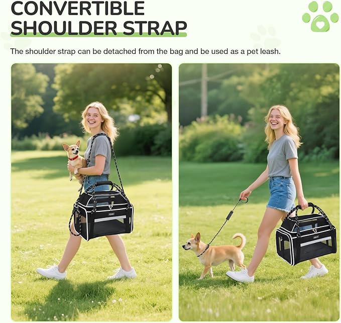 Lekereise Top Expandable Pet Carrier TSA Airline Approved Soft Sided Underseat Up to 15lbs Travel Carriers for Small Cats and Dogs with Convertable Dog Leash and Anti-Scratch Mesh