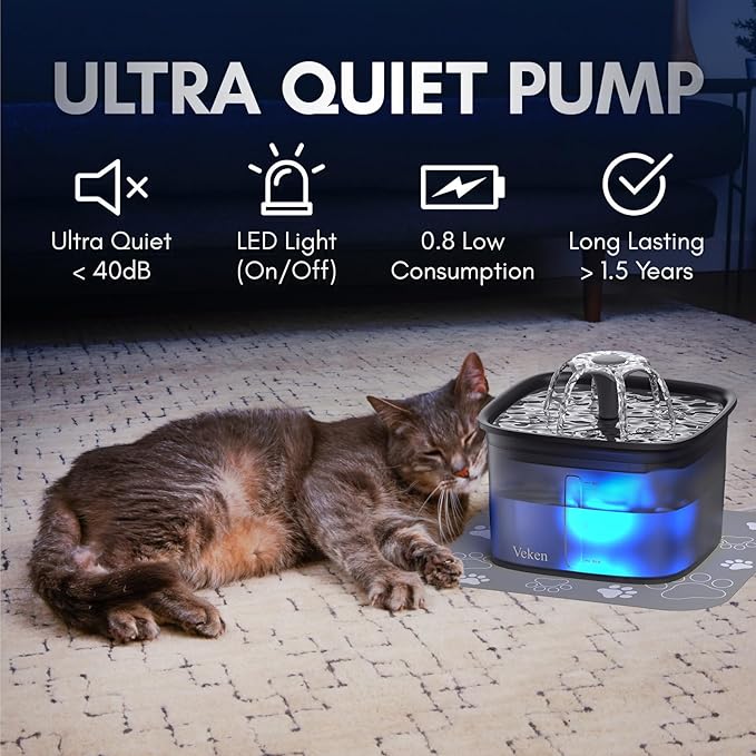Veken Innovation Award Winner 95oz/2.8L Pet Fountain, Automatic Cat Water Fountain Dog Water Dispenser with Replacement Filters for Cats, Dogs, Multiple Pets (Space Black, Plastic)