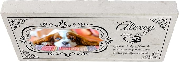 Personalized Pet Memorial with Keepsake Photo on Limestone - Headstones, Garden Stones, and Grave Markers for Dogs - Dog Memorial Stone, Pet Memorial Gifts - 12”x 6”x1.25" C (A. Alexey Design)