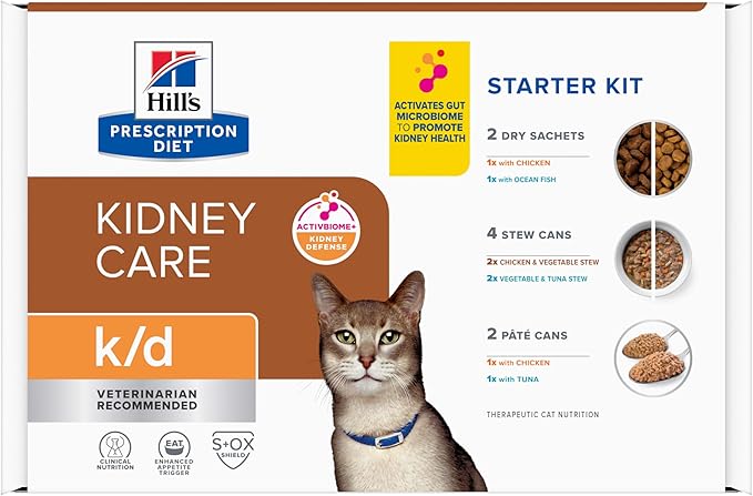 Hill's Prescription Diet k/d Kidney Care Starter Kit Variety Pack Cat Food, 5.25 oz. Dry Food (2), 5.5 oz. Can (2), 2.9 oz. Can (4)