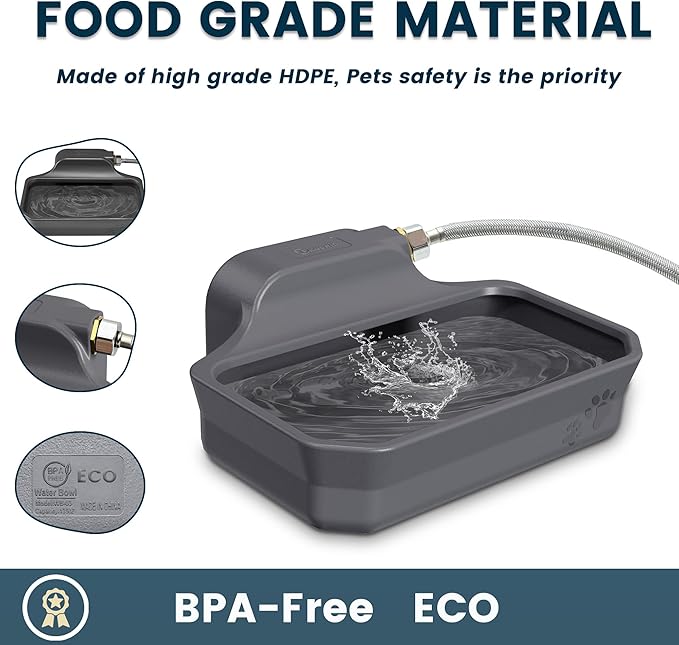 Automatic Dog Water Dispenser, 1 Gallon Auto-Fill Dog Water Bowl Dispenser for Indoor/Outdoor, Large Water Feeder for Pets & Livestock, Fits GHT 3/4" Faucet, BPA Free, Easy to Clean, Gray