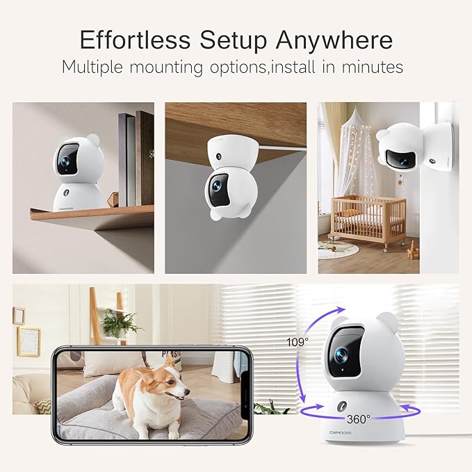 2.5K Indoor Camera 2pack, Non-Subscription AI Person/Pet/Cry Detection, 4MP Pet/Dog/Cat/Baby Camera w/Phone App, Pan Tilt 2.4GHz WiFi Cameras for Home Security, Night Vision, Full Duplex 2-Way Audio