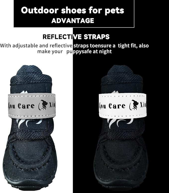 Dog Shoes for Small, Medium and Large Dogs - Waterproof for Rainy Days, Fit for Winter Snow and Hot Summer Roads, with Anti-Slip Soles for Indoor Hard Floors (Black, Size 7)