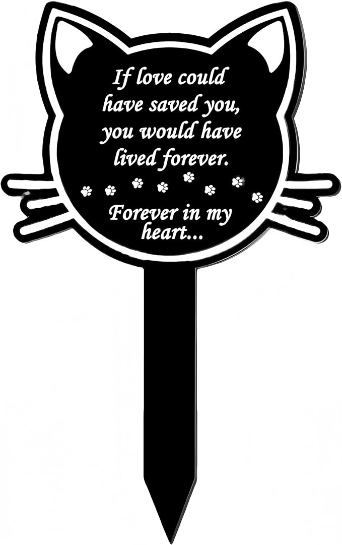 12 inch Metal Cat Memorial Grave Markers for Cats Cemetery Headstones Decorations Grave Pets Cemetery Headstones Ornaments Markers Headstone Pet Stake Graveside Sign Black Sympathy Garden Stake Decor