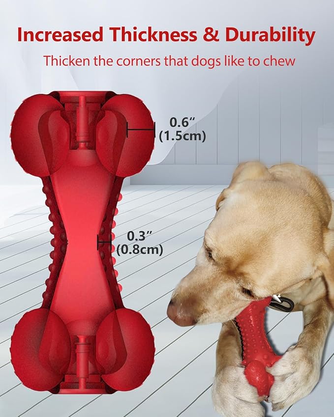 SCHITEC Squeaky Dog Chew Toy for Aggressive Chewers Large Breed, Tough Interactive Teething Rubber Bone for Big Medium Dogs