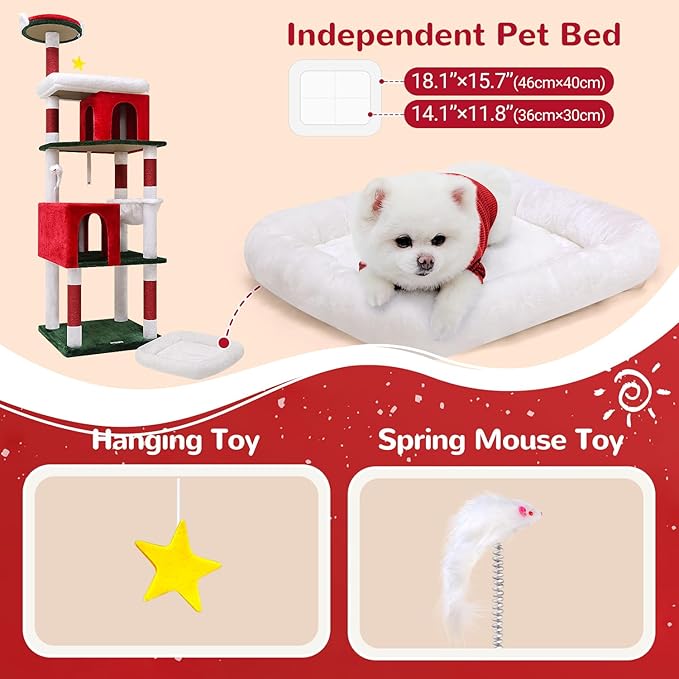 Globlazer Heavy Duty Cat Trees for Large Cats, Sturdy 72in Maine Coon Cat Tree for Large 20 lbs+ Heavy Duty Cat Tower for Adult Biggest Cats with 6 Scratching Posts, Hammock, S72, Red White Green