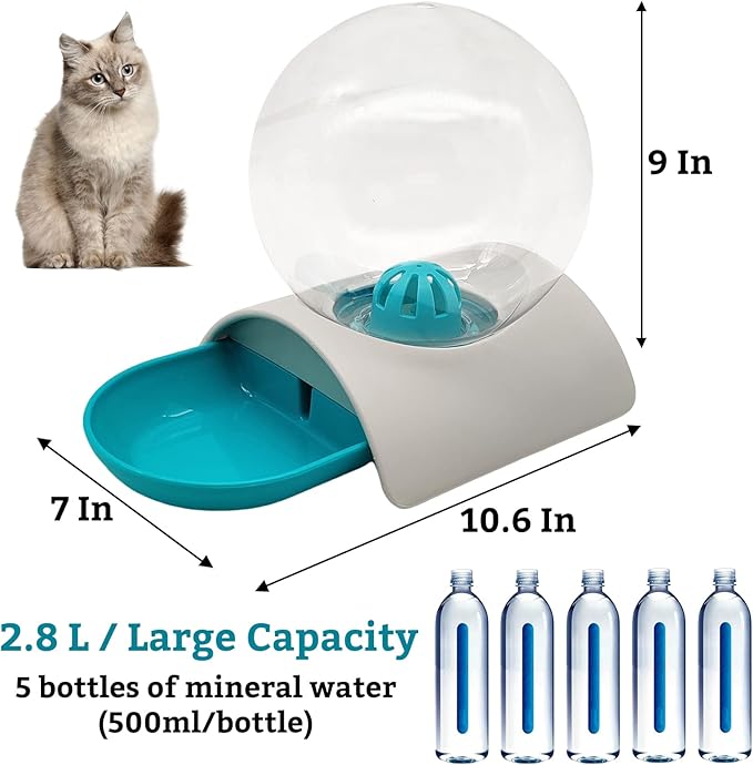 Hamiledyi Automatic Water Dispenser for Cats and Dogs - 2.8 Liter Gravity Pet Water Station, Spill-Proof Spherical Waterer for Puppies, Kittens and Rabbits