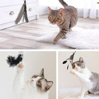 SONGWAY Interactive Cat Feather Toy Set - Retractable Teaser Wand with 6 Pcs Feather Refills with Bell, Cat Wand Toys for Indoor Cats Kittens Play Chase Exercise, Black