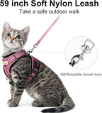 Cat Harness and Leash for Walking, Retractable Cat Harnesses and Leash Set Escape Proof, Breathable Soft Kitten Small Large Harness for Travel Training and Walking, Pink, S