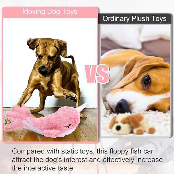 Mity rain 2 in 1 Interactive Dog Toys, Fish Dog Toy to Keep Them Busy, Plush Squeaky Dog Toys, Rechargeable Wiggly Pink Pet Toys for Small Medium Large Dogs, Moving Dog Toys for Indoor&Outdoor