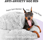 Himax Dog Beds for Large Dogs, Donut Dog Beds with Blanket, Cozy Soft Fluffy Round Dogs Beds, Washable (20"/26"/35") Light Grey