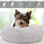 Extra Small Dog Bed Cute Grey Dog Bed Washable 19 inches Donut Fluffy Small Pet Beds,Calming Anti Anxiety Round Fits up to 10 lbs Soft Warm Pets Beds for Puppy Dogs Indoor