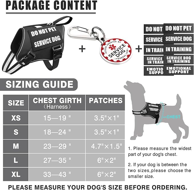 Service Dog Vest Harness+ID Tag+10 Patches,Metal Serivce Dog Tag&Reflective Emotional Support Dog Vest with Handle for Large Dogs,Easy Put On/Off for Training/Walking/Everyday Black XL