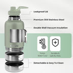 32oz Dog Water Bottle with Bowls - Leakproof Insulated Stainless Steel, Portable Travel Bottle for Hiking, Camping, Outdoor Use (Muted Olive, 32oz)