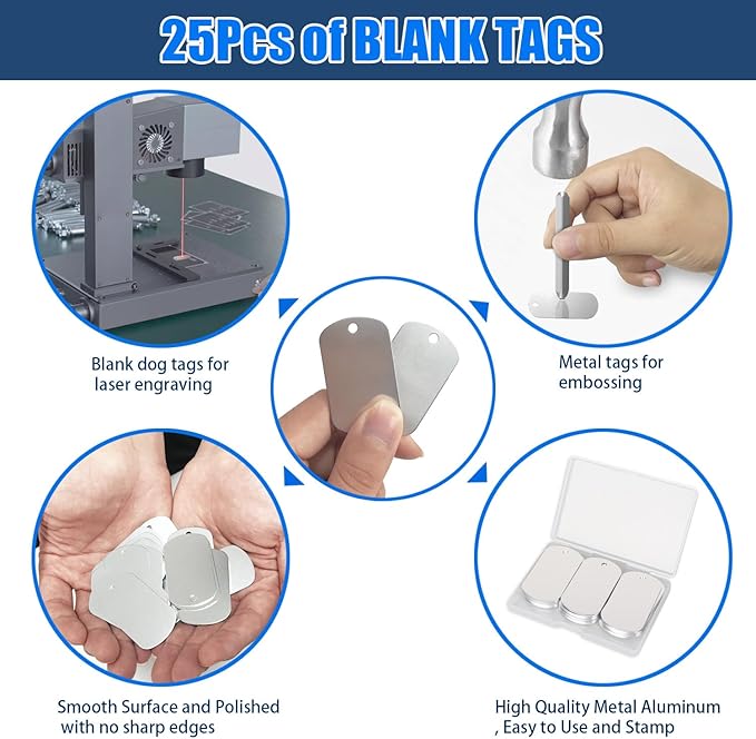 Fesorsi 25 Pcs Aluminum Tags for Engraving,Rectangle Stamping Blanks Tags,Sliver Military Dog Tags,Anodized Blank Metal Tags,Personalized Pet Dog ID Tags Blank with Hole DIY Pendants Decorative Craft