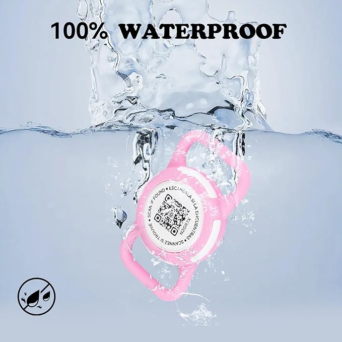 QR Code Pet Tracker Holder for Cats - Waterproof Silicone Case with Rose Red Design, Secure Collar Attachment (Black, m)