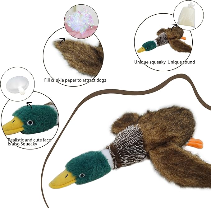Dog Toys Interactive Mallard Duck Toy Puzzle and Squeaky Toy for Small Medium and Large Dogs Duck Toys, Stuffed Toy for Dog, Plush Toys for Dogs