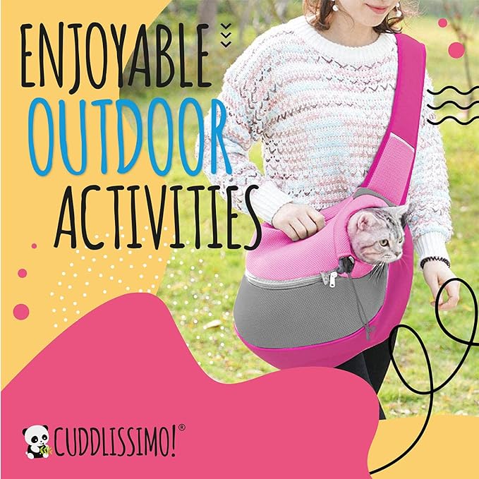 Pet Sling Carrier - Soft Front-Chest Carrying Bag for Small Pets (Ideal for Dogs, Puppies & Cats 6–10 lbs) - Carefully Sized for Yorkshire Terrier, Maltese, Toy Poodle, Papillon -(Pink-L)