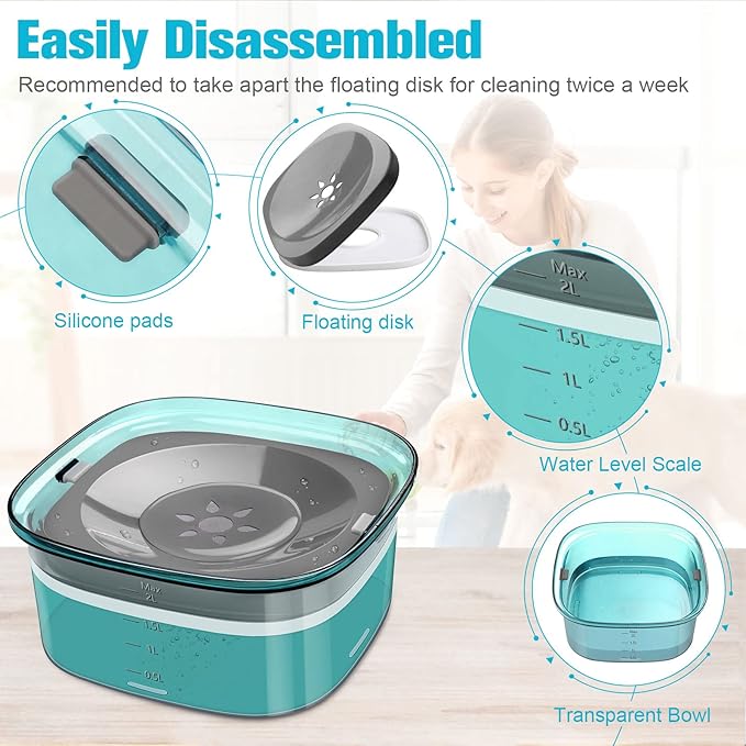 UPSKY 70oz Dog Water Bowl 2L No Spill Dog Bowl Large Capacity Spill Proof Slow Water Feeder, No Splash Dog Bowl Pet Water Dispenser Vehicle Carried Travel Slow Drinking Bowl for Messy Drinkers, Cats