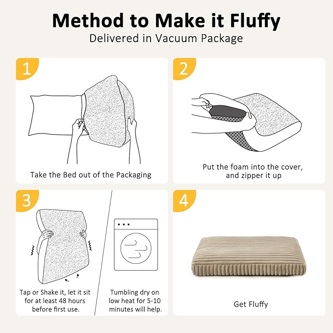 Dog Bed Medium Size Dog, Flat Pet Beds with Removable Washable Cover, Pet Mat Cute Crate Bed Thick Shredded Chopped Crate Foam & Anti Slip Bottom for Indoor, 29"x21"x3" Beige