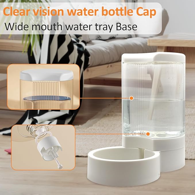 Pet Water Dispenser, Gravity Automatic Dog Water Bowl & Cat Water Dispenser, 4L Cat Dog Waterer Station, Self Water Dish Without Electricity Auto Water for Cats Dogs Bunny