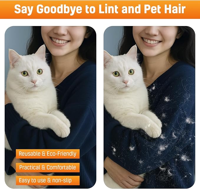 3 pcs Pet Hair Removal Glove for Dogs and Cats (2 Pack Mit, 1 Lint Scraper) - Electrostatic Fur Remover, Magic Brush Pet Hair Remover Tool for Laundry, Cloths, Carpet, Car Mats, Sofa & Bedding