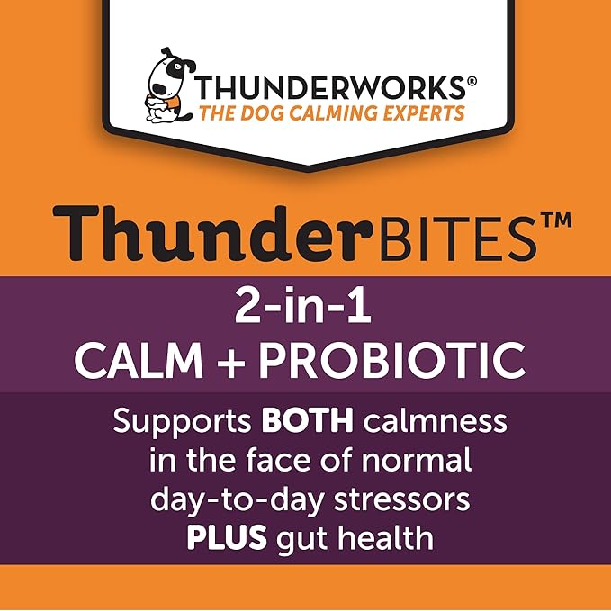 ThunderBites Calm + Probiotics for Dogs Daily Supplement Soft Chews, Supporting Dog Digestive & Gut Health with Probiotics, Prebiotics & Postbiotics + Calming Support for Daily Stressors, 90 Count