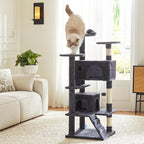 Sweetcrispy 54 Inch Cat Tree Tower, Multi-Level with Cat Scratching Post, Indoor Cat Condo with Climbing Ladder, Plush Toy, Play House for Cat, Dove Grey