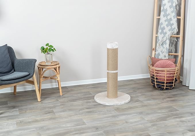 TRIXIE Rue Cat Scratching Post 31.5 Inch - Cat Scratcher with Soft Fabric Covering Base and Durable Sisal Rope - for Large Cats - in Beige