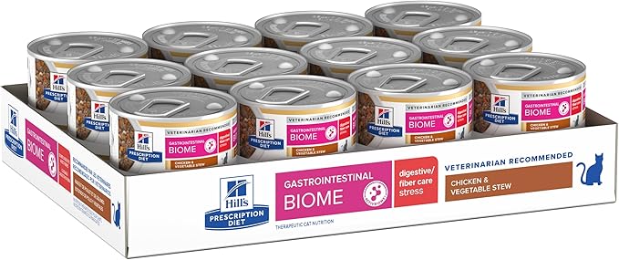 Hill's Prescription Diet Gastrointestinal Biome Digestive/Fiber Care Chicken & Vegetable Stew Wet Cat Food, Veterinary Diet, 2.9 oz. Cans, (Pack of 24)