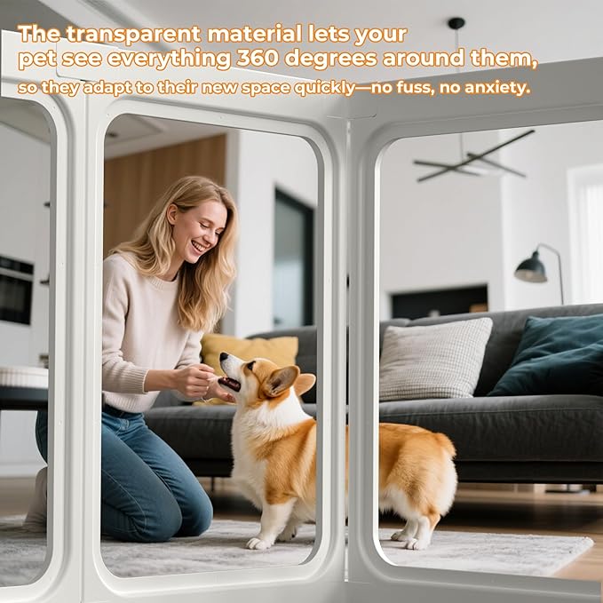 23.6“ H Clear Acrylic Plastic Dog Playpen, 8Pcs Lightweight & Easy Assemble Playpen Divider, Durable Safety Play Pen Indoors, Puppy, Cat, Small Animal(White)