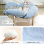 CHEERHOME PETS Elevated Cat Bed Wooden with Cushion Fluffy Pet Couch Sofa for Indoor Cats Raised Kitty Lounge Chair Suitable for Puppy, Cat Furniture(Light Blue)
