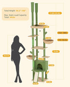 Cat Tree Floor to Ceiling with 18.9in Big Perch Bed and Condo for Large Adult Cats, 86in-108in Heavy Duty Cat Tower for Indoor Cat Pet, Cactus Green