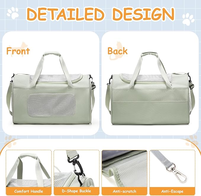 Extra-Large Cat Carrier Soft Sided Flight Approved, Mesh Pet Carrier for Travel Outdoors with Shoulder Straps, Cat Carriers for Cats/Puppy/Dogs Up to 30Lbs, Green