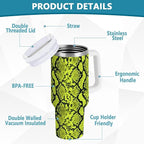 Boccsty Neon Green Snakeskin Insulated Tumblers Reusable Stainless Steel Tumbler 30 oz Cup Coffee Travel Mug Water Bottle with Handle & Flip Straw for Home Office Car