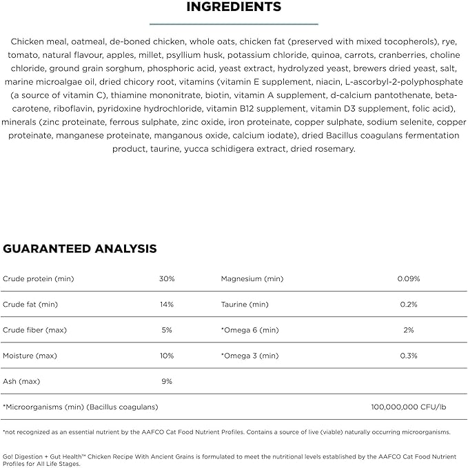 Go! Solutions Digestion + Gut Health, Dry Cat Food, Chicken Recipe with Ancient Grains, 6 lb Bag