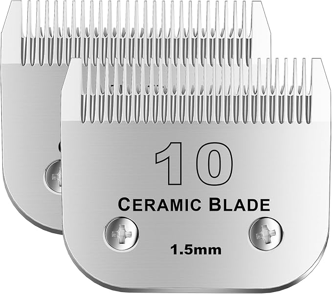 10# Detachable Pet Dog Grooming Clipper Ceramic Blade,Compatible with Andis Size 10 Cut Length 1/16"(1.5mm),Compatible with andis/wahl/Oster Dog Clippers 2PCS