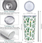 Cactus Tumbler with Lid and Straw, 20 Oz Stainless Cup Steel Insulated Water Bottle Travel Coffee Mug