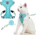 EXPAWLORER Cat Harness and Leash Set - Adjustable Escape Proof, Soft Vest Harness for Outdoor Walking, Breathable Mesh Lightweight for Kittens Puppies Small Animals, Lake Green M