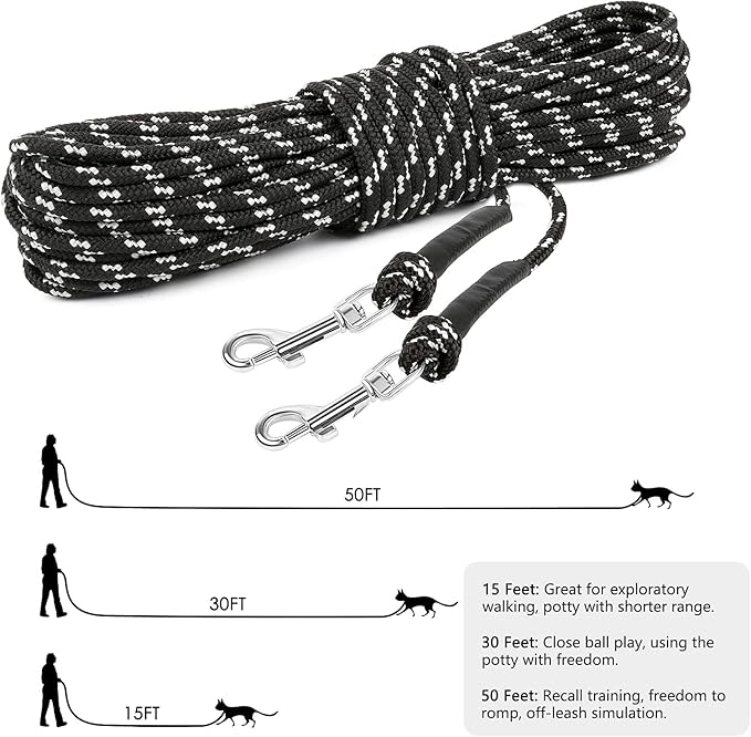 Rypet Reflective Cat Long Leash - 15 FT Escape Proof Walking Leads Yard Long Lead Durable Safe Personalized Extender Leash Traning Play Outdoor for Kitten, Puppy, Rabbit and Small Animals