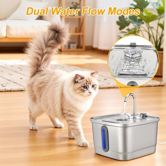 Stainless Steel Cat Water Fountain, 101oz/3L Automatic Pet Water Fountain, Dog Water Fountain with Replacement Filters for Cats, Small Dogs (4 Filters and 4 Sponges)