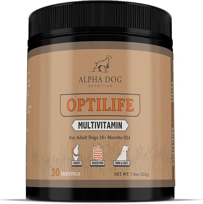 OptiLife Dog Multivitamin Powder - Adult Dog Multivitamin with Probiotics, Allergy Support, Joint Support, Skin & Coat Support - Dog Vitamins and Supplements - Multivitamin for Dogs (30 Servings)