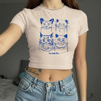 Y2k Baby Tees for Women Cute Cat Lady Era Graphic Grunge Crop Tops Vintage T Shirts Retro Aesthetic Tee Top