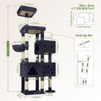 Globlazer Extra Large Cat Tower, 81-inch Tall Cat Tree for Big Cats 20 lbs, XXL Heavy Duty Cat Scratching Tower for Indoor Adult Cats with 3 Cat Condos, 8 Scratching Posts, F81, Dark Grey