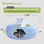 Cattasaurus Peekaboo Cat Cave, Extra Spacious for Multiple & Large Cats 12+ lbs, Scratch Detachable Beds for Indoor Cats, Washable Tunnel Bed, Comfy Cat Donut Tunnel (Light Gray+Light Gray, Jumbo)